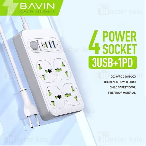 چند راهی برق و شارژر باوین Bavin PC803 دارای 4 پورت